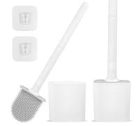 Frevoitna 2 Piezas Escobilla Baño Silicona Independiente/Montada en la Pared, Escobillas con Soporte, Cepillo WC Blanca para Baño Esquinas y Espacios Pequeños Entre Aseos y Paredes
