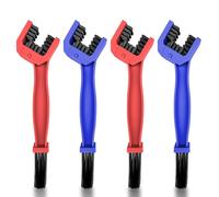Frevoitna 4 Piezas Cepillo Limpia Cadenas Moto Rojo y Azul, Cepillos de Limpieza de Cadena de Tres Lados, Limpiador Cadenas Motocicleta Herramienta para Limpieza de Moto Bici Engranajes y Cadena