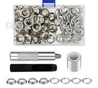 Frevoitna Ojales para Lonas, Ojales Metalicos 100 Piezas, Ojetes Metalicos 12 mm, Herramienta de Montaje de Arandela con Caja de Almacenamiento, Kit de Ojetes para Ropa, Cuero, Telas, Lona