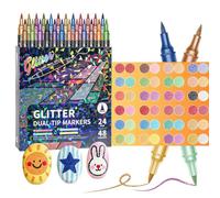 Frewurwer Marcadores de Pincel con Efecto Brillante, Punta Doble, Pincel de Dos Colores, Marcador Brillante para Garabatear, Escribir, Arte con Purpurina, Manualidades para Adultos, 48 Colores