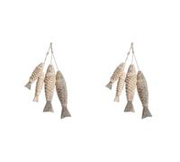 Frewurwer Paquete de 8 Adornos Antiguos de Decoración de Escultura de de Madera Tallada una Mano con Red de Pesca, Decoración Colgante de Arte de Pared con Tema de Playa