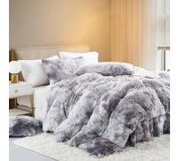 Freyamy - Funda nórdica de 200 x 200 cm, color gris brillante y falso felo, juego de cama para 2 personas, invierno cálido con cremallera mullida, calor, franela y 2 fundas de almohada de 65 x 65 cm