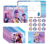 Freyauga Tarjetas de invitación para cumpleaños infantiles, 12 unidades, invitaciones de cumpleaños en alemán, juego de invitaciones para fiestas con patrones de cazadores de demonios, sobres de