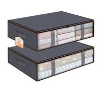 Freyeeti 2 Bolsas Almacenaje Ropa Debajo Cama 40L Plegables Asas Reforzadas | 2 bolsas almacenaje ropa 40L plegables bajo cama. Tela transpirable, asas reforzadas, cremallera, visor transparente. Gris.