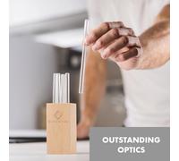 GLASWERK Salizzada - Pajitas Reutilizables de Vidrio, Elegante Soporte de Madera de Haya, Libres de BPA, Extremos Redondeados, Limpia Pajitas Incluido, Aptas Lavavajillas, 7 Pajitas de 15 cm largo