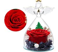 FRFG Regalos de Angel Rosa Eterno para Mujeres, Regalos Originales para Madres, Rosas Preservadas en Figuras de Angel de Vidrio, Angeles de Flores para Mamá, Abuela, Esposa, Hermana, Novia (Rojo)
