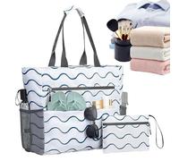 Frfik Bolsa de playa para mujer, bolsa de compras a prueba de , bolsa de playa de 41 cm para mujer, bolsa plegable con cremallera hecha de poliéster para vacaciones, piscina y fitness, ideal para