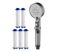 Frfik Cabezal de ducha con mano - 5 modos de ducha filtrado de alta presión - Pulverizador ajustable con boquillas de silicona para baño, hogar, dormitorio, camping, gimnasio al aire libre