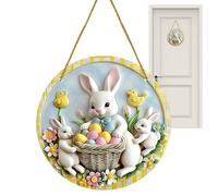 Frfik Cartel de conejo de Pascua - Decoración de 20 cm | Arte de | Hecho de acrílico, decoración de familia de conejos colgantes para puerta principal, patio y jardín, regalo de flores de