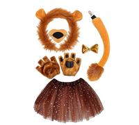 Frfik Lion Cosplay Costume - 38cm Animal Costume Set | Plush & Polyester Dress Up Kit, Animal Design Accessories for Parties Stage Performances Cosplay Carnival Includes Headband Tail Bow Tie Skirt