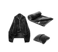 Frfik Manta de viaje compacta para avión, combo de almohada para viajes en avión, ligera, manta de franela cálida para viajar