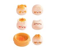 Frfik Set Miniaturas Bun | Adornos De Colección De Resina Sobre Tema Alimentario | Pequeña estatua Bun con cesta de vapor | Para Oficina Mesa De Comedor Biblioteca Fiesta Cumpleaños Cremallera