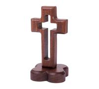 Frfik Standing Cross - 160g Weighted Statue | Walnut Christ Table Centerpiece, Religious Flower Base Figurine for Personal Reflection Spiritual Prayer Study Room Home Decor Faith Inspired Art
