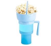 Frfik Taza con Cuenco para Aperitivos, 2 en 1 con Asa y Pajita para Jugos, Vaso Reutilizable Portátil para Restaurante Cine Hogar Viajes Niños