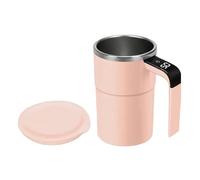 Frfik Taza de café autoagitable de ABS y acero inoxidable, 380 ml, taza de mezcla automática de 13,8 cm con tapa, pantalla de temperatura, ideal para leche, té, café, oficina y hogar