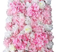Fricienc 6 paneles de pared con flores artificiales, fondo de pared, decoración de boda, 40 x 60 cm, panel de pared de flores de 60 cm x 40 cm, rosas artificiales blancas y rosas, flores artificiales,