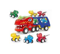 Friction Powered Transport Truck Toys Car Sound And Light, Spray Mini Dinosaur Pull Back Vehicles with 4/8 Pull Back Dino Car Toy 25-26s