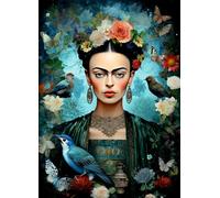 Frida en papel de arroz verde azulado, 11.5 x 16 pulgadas, diseño de papel de decoupage para muebles, medios mixtos, tarjetas y manualidades, decoupage por CRAFT KREATIVELY