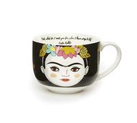 Frida Kahlo Kikkerland - Taza de cerámica cilíndrica de 355 ml para bebida caliente, reutilizable, arte casual, ilustración artística de Frida Kahlo, cita inspiradora