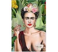 Frida Kahlo Levantando una taza de café y fumando Poster Print Wall Decor Print On Canvas Wall Artwork Canvas Painting Home Decor Picture For Living Room Bedroom Frameless,50 x 70 cm