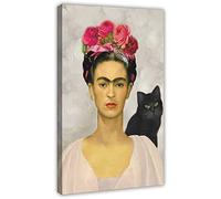 Frida Kahlo y Black Cat Canvas Poster Wall Art Decor Print Picture Beautiful Woman Canvas Painting para la decoración del dormitorio de la sala de estar, sin marco,30X45cm