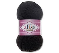 Frida's Wollhaus Alize 100 g de lana de algodón y oro, lana de verano Amigurumi, 65 colores (60, negro)