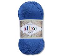 Frida's Wollhaus Alize 100 g de lana Diva para tejer ganchillo, microfibra, 64 colores (132 | azul real)