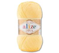 Frida's Wollhaus Alize 100 g de lana Diva para tejer ganchillo, microfibra, 64 colores (187 | amarillo claro)