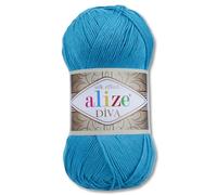 Frida's Wollhaus Alize 100 g de lana Diva para tejer ganchillo, microfibra, 64 colores (245 | Azul)