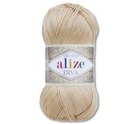 Frida's Wollhaus Alize 100 g de lana Diva para tejer ganchillo, microfibra, 64 colores (368 | Beige)