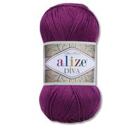 Frida's Wollhaus Alize 100 g de lana Diva para tejer y tricotar ganchillo microfibra, 64 colores (297 | ciruela)