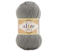 Frida's Wollhaus Alize 100 g Diva Lana para Tejer Crochet Microfibra 64 Colores (87 | Gris Oscuro)