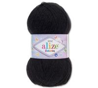 Frida's Wollhaus Alize 100 g Sekerim Bebe Babygarn Lana para Tejer y Ganchillo, Acrílico, 43 Colores (060 | Negro)