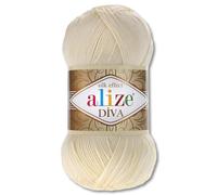 Frida's Wollhaus Alize Diva Lana para tejer, crochet en microfibra - 100 g - 64 colores (01 - crema)