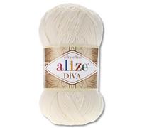 Frida's Wollhaus Alize Diva - Lana para tejer, ganchillo de microfibra, 100 g, 64 colores (62 - Crema clara)