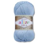Frida's Wollhaus Alize Diva Lana para tejer, ganchillo en microfibra - 100 g - 64 colores (350 - Azul azur)
