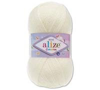 Frida's Wollhaus Alize Sekerim Bebe Hilo de bebé 100 g, lana para tejer ganchillo, acrílico, 43 colores (001 | crema)