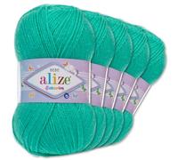 Frida's Wollhaus Alize Sekerim Bebe - Ovillo de lana para bebé (5 unidades, 100 g, acrílico), 43 colores (249, jade)