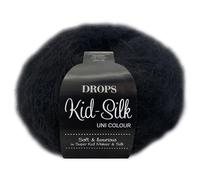 Frida's Wollhaus Drops 25 g Kid-Silk Mohair & Seda Encaje Hilo de Encaje Mullido 47 Colores (02 | Negro)