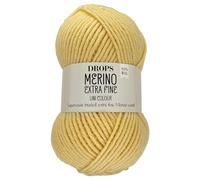 Frida's Wollhaus Drops 50 g Merino Extra Fine Mulesingfrei Lavable Crochet Punto 46 Colores (Uni colour 24 | Amarillo Claro)