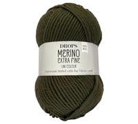 Frida's Wollhaus Drops 50 g Merino Extra Fine Mulesingfrei Lavable Crochet Punto 46 Colores (Uni colour 53 | Verde Musgo)