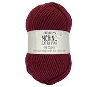 Frida's Wollhaus Drops 50 g Merino Extra Fine Mulesingfrei Lavable Crochet Punto 46 Colores (Uni colour 48 | Burdeos)