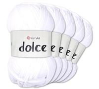 Frida's Wollhaus Frida's Wollhaus YarnArt Dolce Chenille Ovillo de lana para tejer, 5 unidades de 100 g, color blanco 741