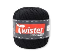 Frida's Wollhaus Twister 100 g Hilo de ganchillo 100% algodón mercerizado peinado gaseado 18 colores (90 | Negro)