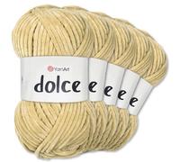 Frida's Wollhaus YarnArt - 5 ovillos de 100 g de lana Dolce Chenille para tejer ganchillo Amigurumi 52 colores (747, arena)