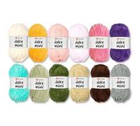 Frida's Wollhaus YarnArt Dolce Mini Set de 12 ovillos de 30 g de chenilla Amigurumi para tejer hilo de ganchillo de 4 juegos (Dolce Min | Set D)