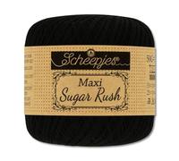 Frida's Wool House Scheepjes 50 g Maxi Sugar Rush Hilo de Ganchillo Algodón de Filet Crochet 87 Colores (110 | Negro)