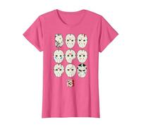 Friday The 13th Jason Masks Camiseta, Mujer, Rosa Jaspeado, XXL