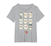 Friday The 13th Jason Masks Camiseta, Mujer Tallas Grandes, Gris Jaspeado, 1XL Grande