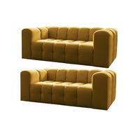 Friderik Baloo - Sofá de 2 x 2 plazas de 200 cm - Espuma HR - Diseño moderno y confort - Tela Tiffany (Mostaza)